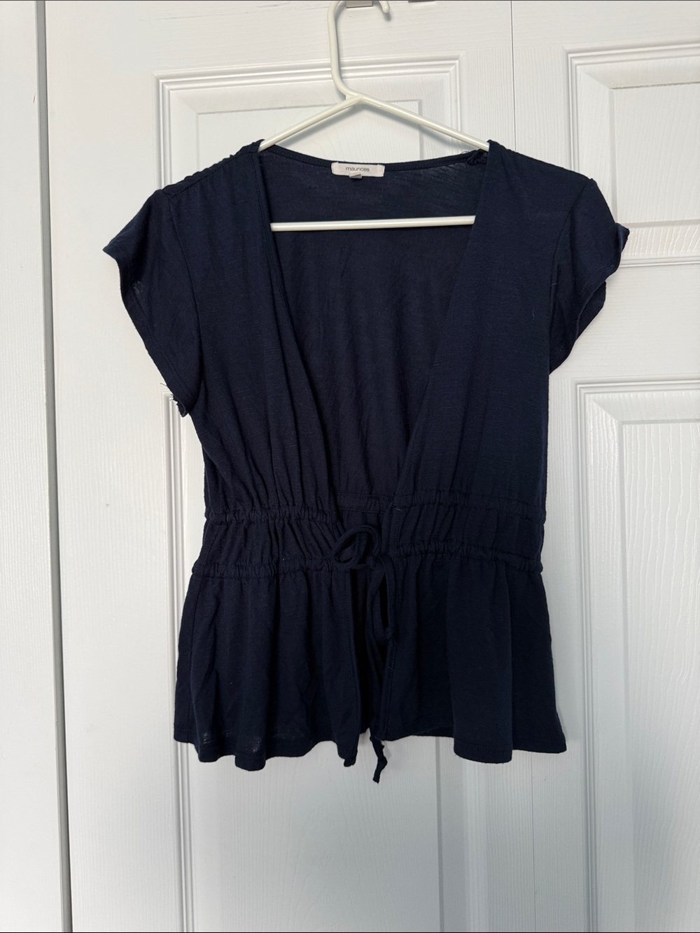 Maurices Navy Short-Sleeve Drawstring Peplum Blouse